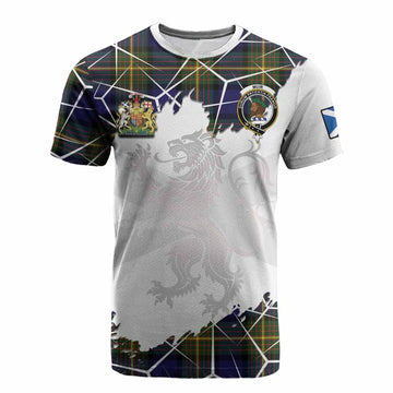 Muir Tartan Cotton T-shirt with Family Crest and Lion Rampant Grunge Style