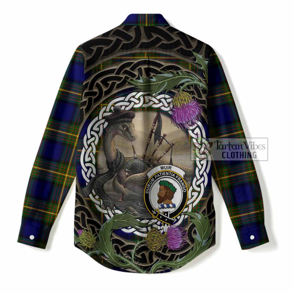Muir Tartan Crest Bagpipe Nessie Women Casual Shirt Scottish Loch Ness Monster Celtic Thistle