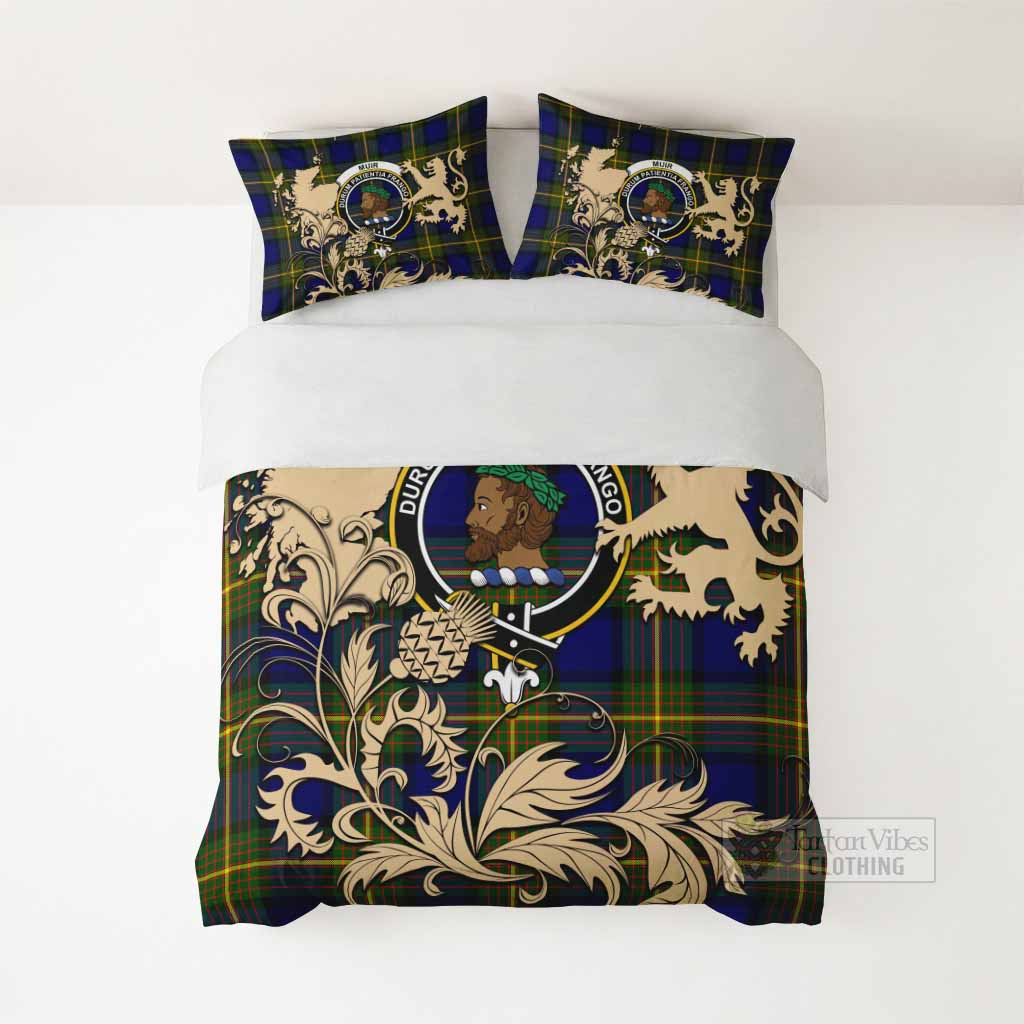 Muir Tartan Crest Bedding Set with Scottish Iconic Symbols 