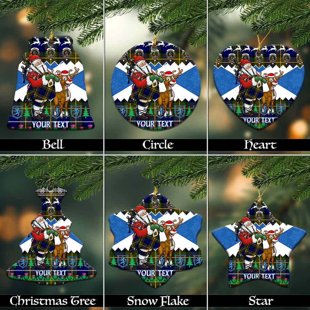 Muir Tartan Crest Christmas Ceramic Ornament Scotland Santa With Bagpipes Cute Reindeer