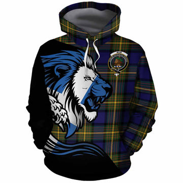 Muir Tartan Crest Cotton Hoodie Scottish Golden Lions Wave Flow