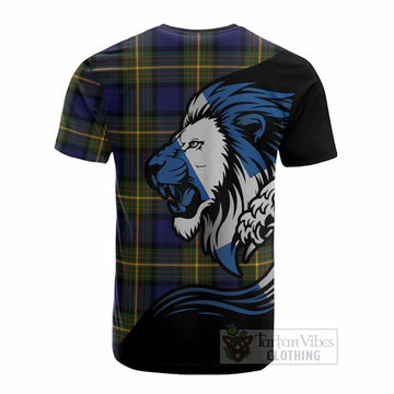 Muir Tartan Crest Cotton T-shirt Scottish Golden Lions Wave Flow