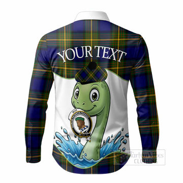 Muir Tartan Crest Cute Nessie Long Sleeve Button Shirts Scottish Loch Ness Monster