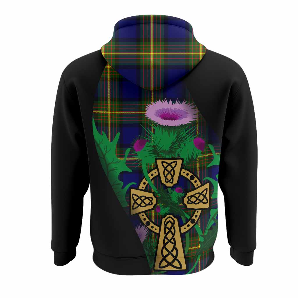 Muir Tartan Crest Hoodie Celtic Cross Thistle Flowers