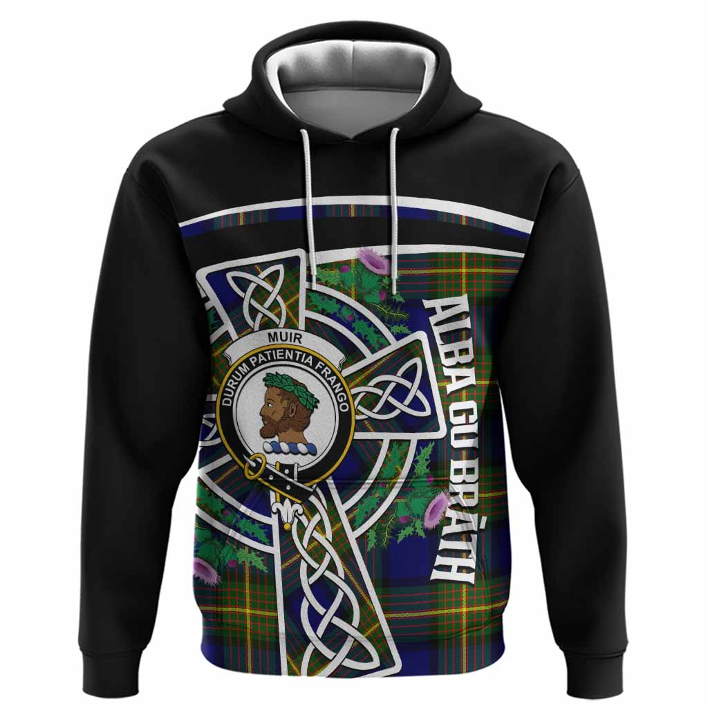 Muir Tartan Crest Hoodie Scottish Thistle Celtic Cross Alba Gu Brath