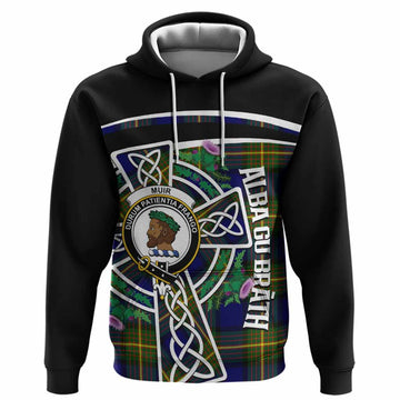 Muir Tartan Crest Hoodie Scottish Thistle Celtic Cross Alba Gu Brath