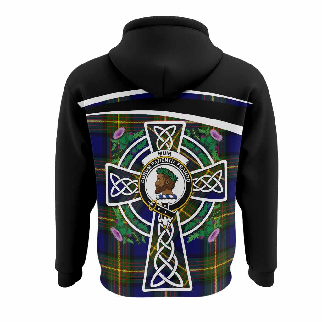 Muir Tartan Crest Hoodie Scottish Thistle Celtic Cross Alba Gu Brath