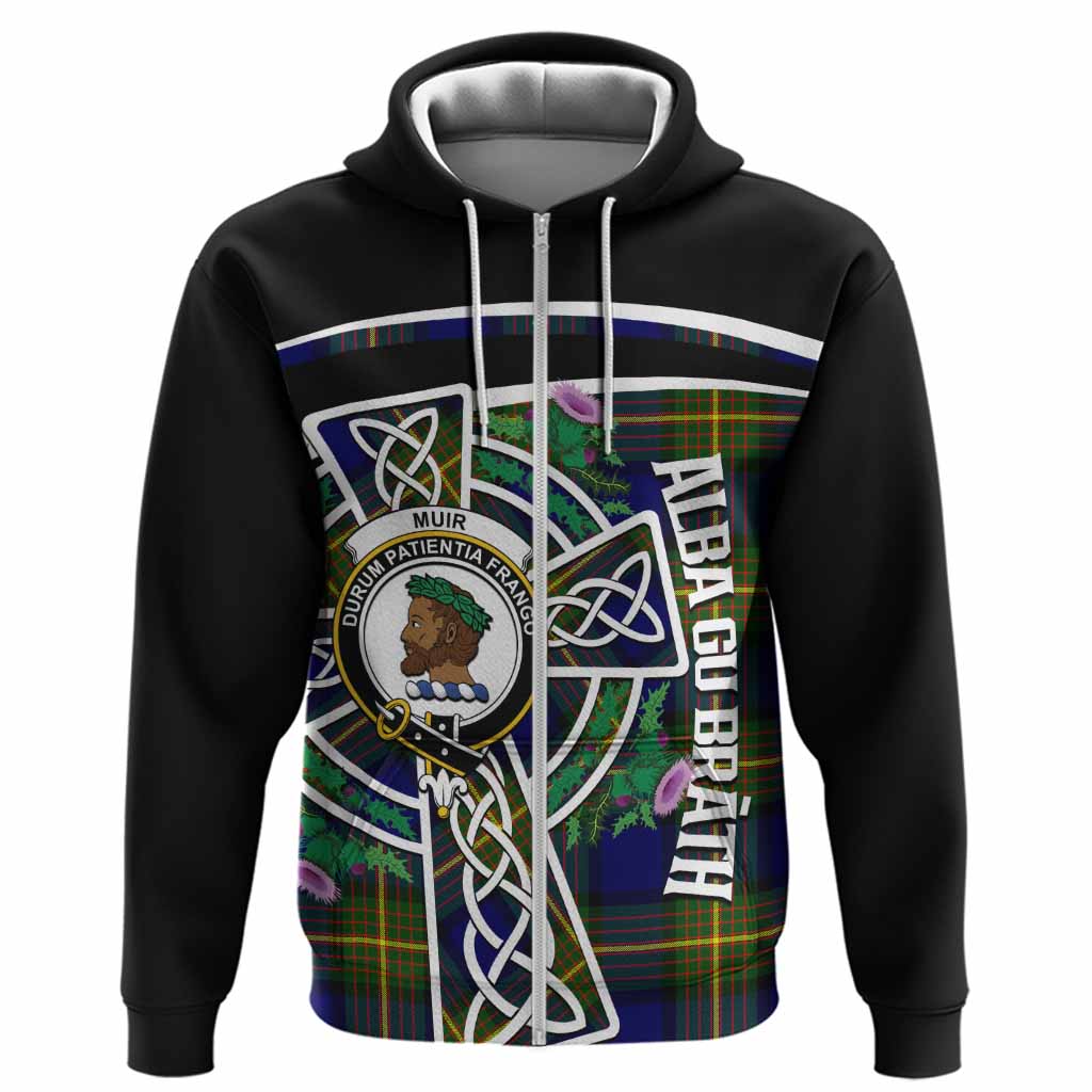 Muir Tartan Crest Hoodie Scottish Thistle Celtic Cross Alba Gu Brath