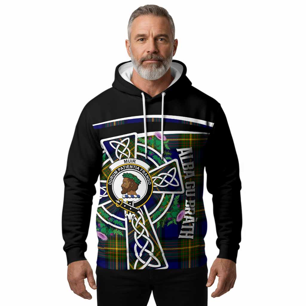 Muir Tartan Crest Hoodie Scottish Thistle Celtic Cross Alba Gu Brath