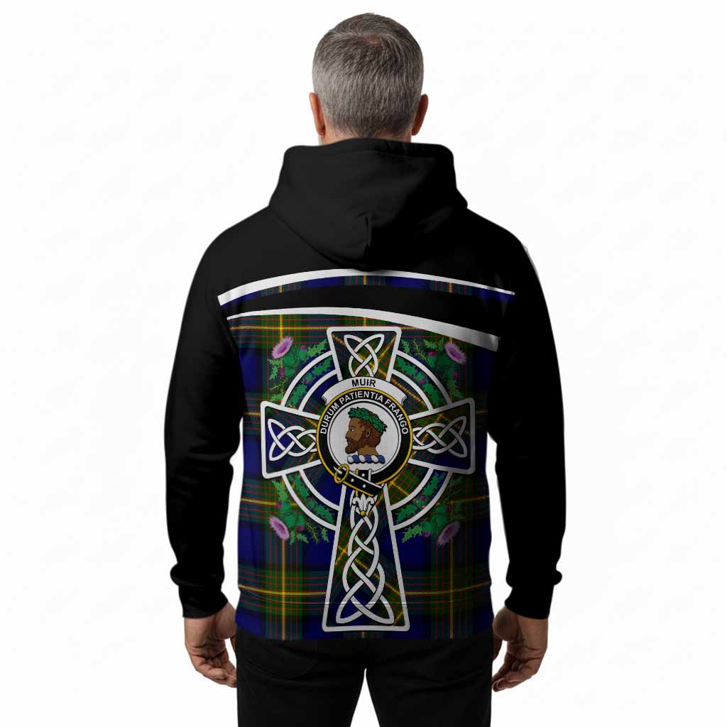 Muir Tartan Crest Hoodie Scottish Thistle Celtic Cross Alba Gu Brath