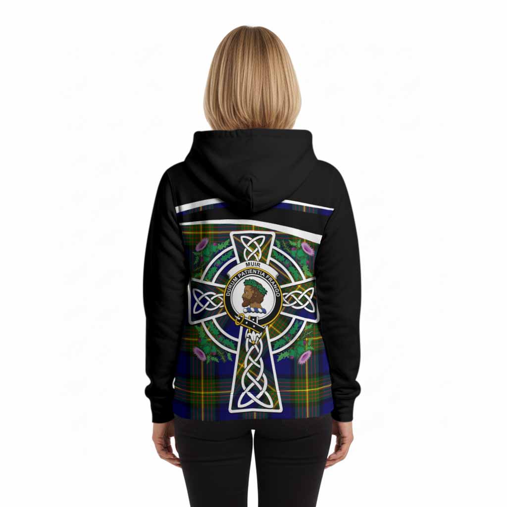 Muir Tartan Crest Hoodie Scottish Thistle Celtic Cross Alba Gu Brath