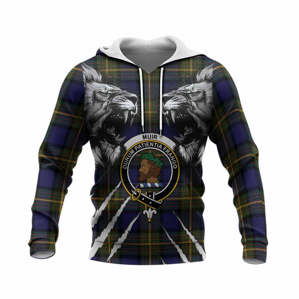 Muir Tartan Crest Knitted Hoodie Ferocious Lion Style