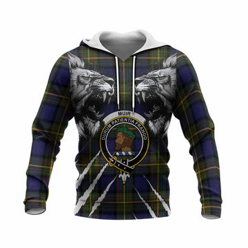 Muir Tartan Crest Knitted Hoodie Ferocious Lion Style