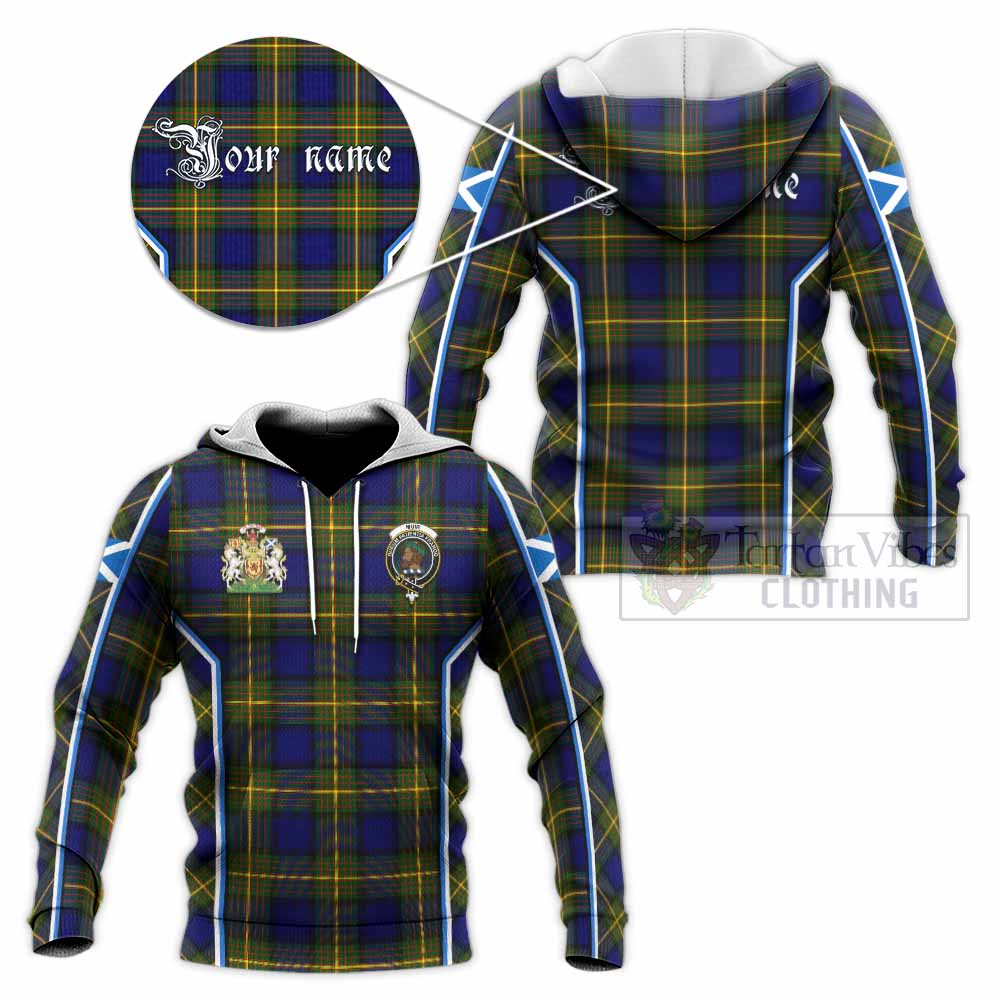Muir Tartan Crest Knitted Hoodie Scotland Coat of Arm Flag Style - Tartan Vibes Clothing
