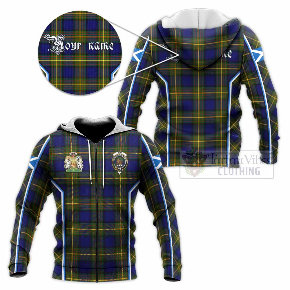 Muir Tartan Crest Knitted Hoodie Scotland Coat of Arm Flag Style - Tartan Vibes Clothing