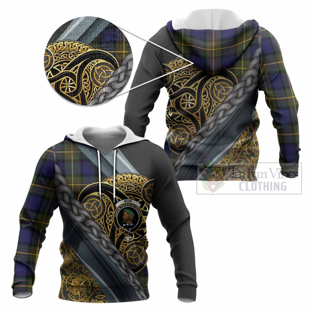 Muir Tartan Crest Knitted Hoodie Scottish Triskele Celtic
