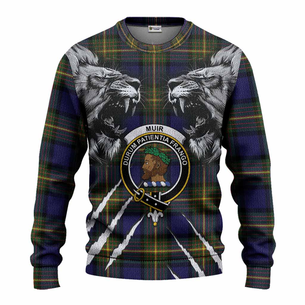 Muir Tartan Crest Knitted Sweater Ferocious Lion Style