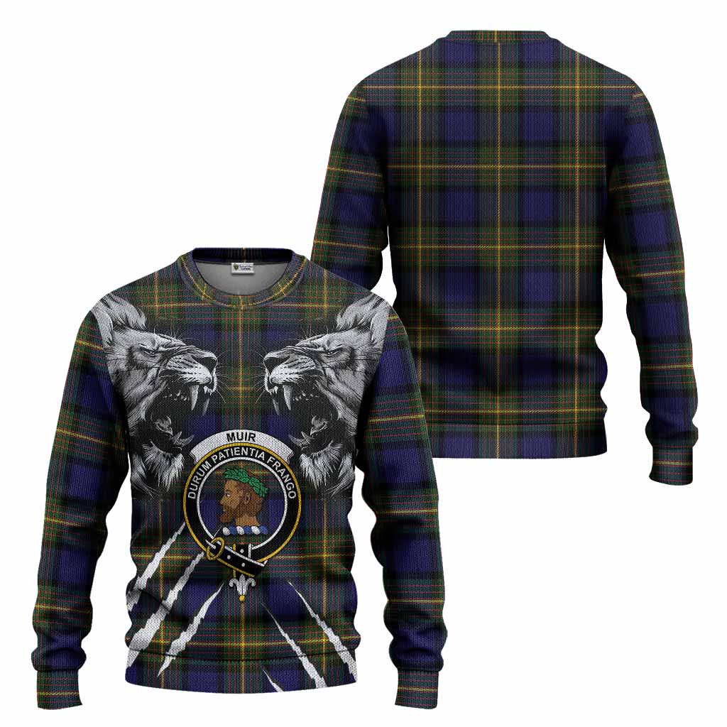 Muir Tartan Crest Knitted Sweater Ferocious Lion Style