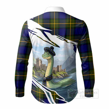Muir Tartan Crest Loch Ness Monster Scottish Heritage Art Long Sleeve Button Shirts