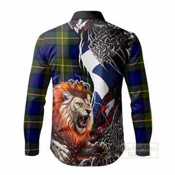 Muir Tartan Crest Long Sleeve Button Shirts Heritage Flag Grunge Celtic Knot and Lion Rampant