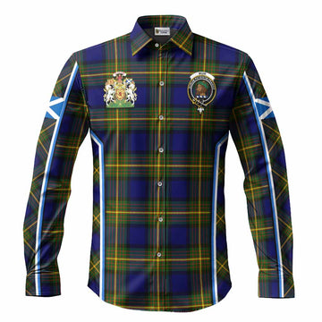 Muir Tartan Crest Long Sleeve Button Shirts Scotland Coat of Arm Flag Style