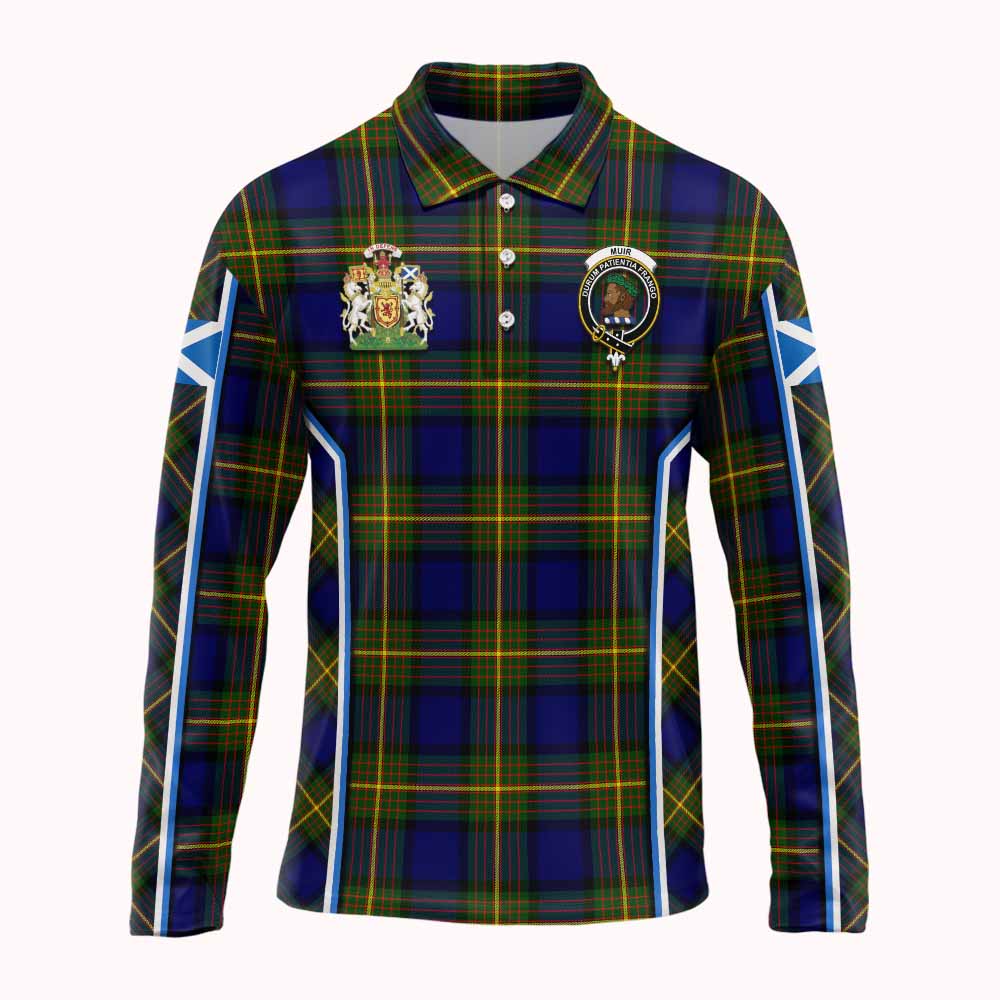 Muir Tartan Crest Long Sleeve Polo Shirt Scotland Coat of Arm Flag Style - Tartan Vibes Clothing