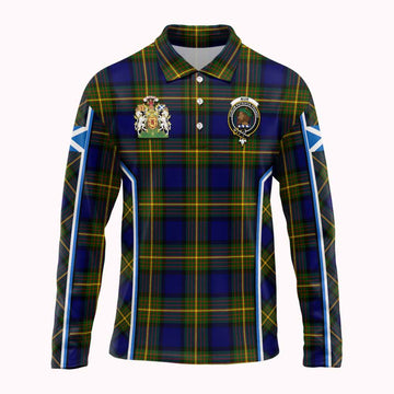Muir Tartan Crest Long Sleeve Polo Shirt Scotland Coat of Arm Flag Style