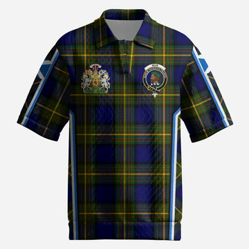 Muir Tartan Crest Men’s Polo Sweater Top Scotland Coat of Arm Flag Style
