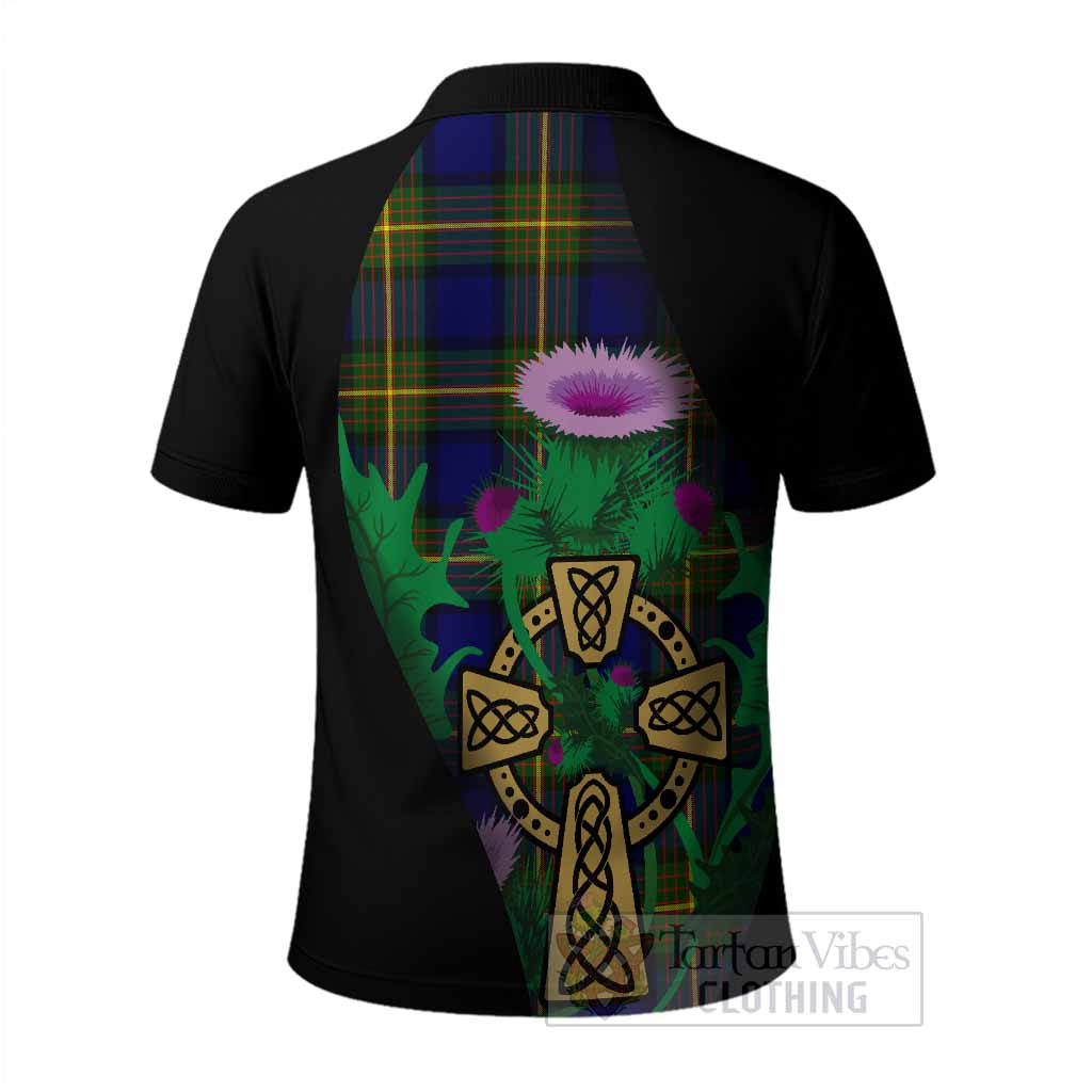 Muir Tartan Crest Polo Shirt Celtic Cross Thistle Flowers
