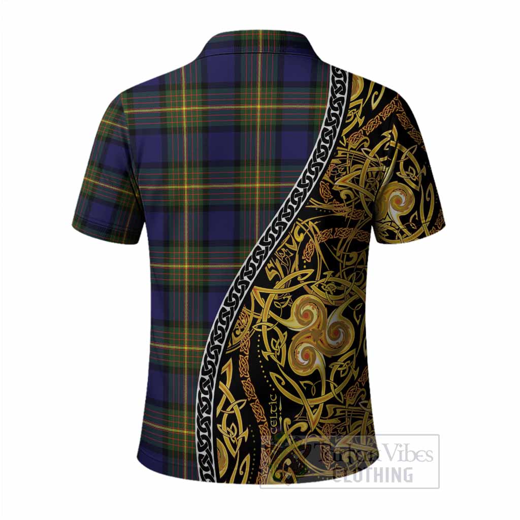Muir Tartan Crest Polo Shirt Celtic Knot and Triple Trickle Spiral Symbols