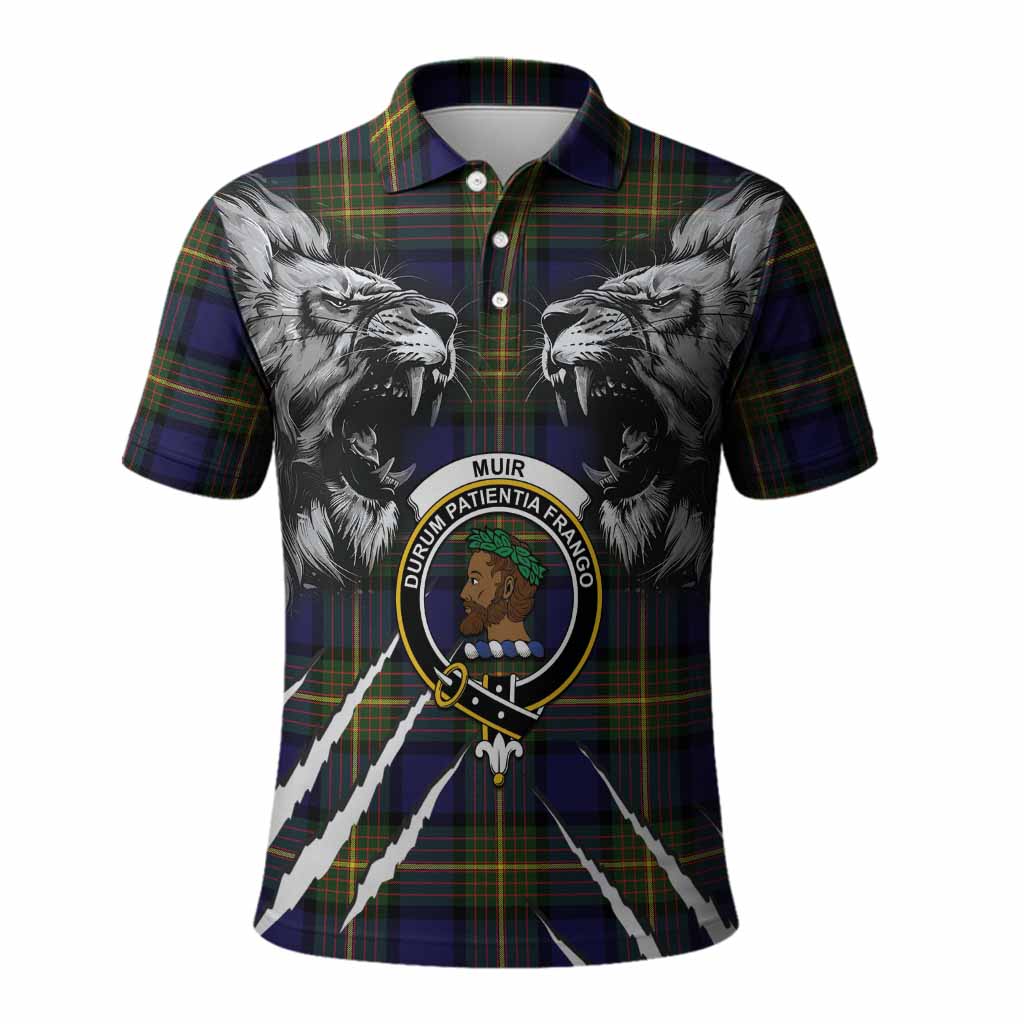 Muir Tartan Crest Polo Shirt Ferocious Lion Style