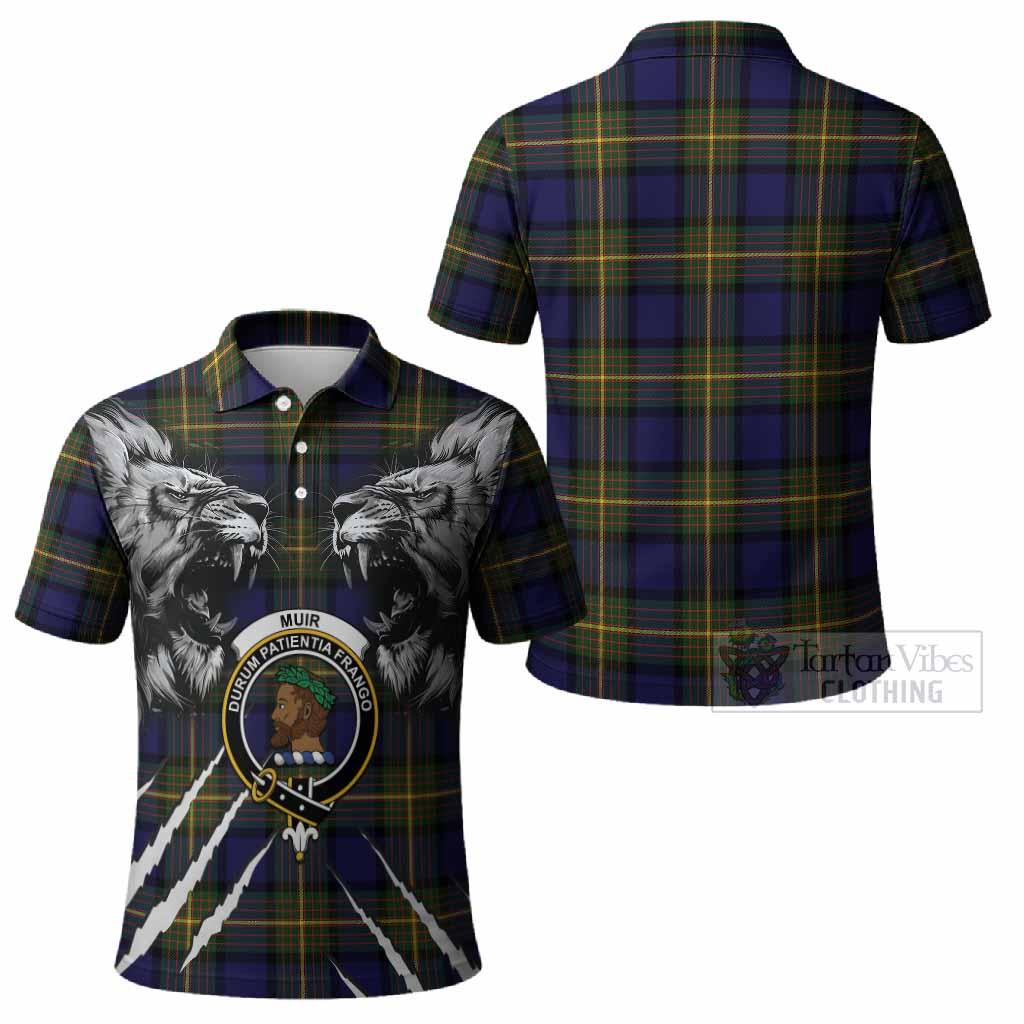 Muir Tartan Crest Polo Shirt Ferocious Lion Style