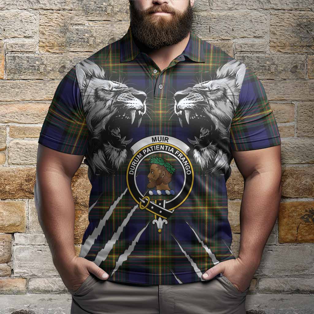Muir Tartan Crest Polo Shirt Ferocious Lion Style