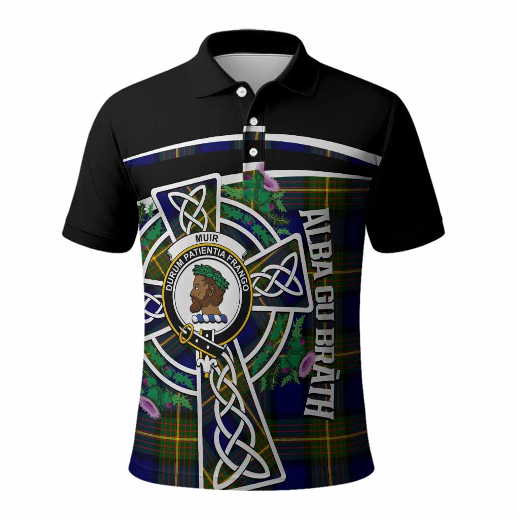Muir Tartan Crest Polo Shirt Scottish Thistle Celtic Cross Alba Gu Brath
