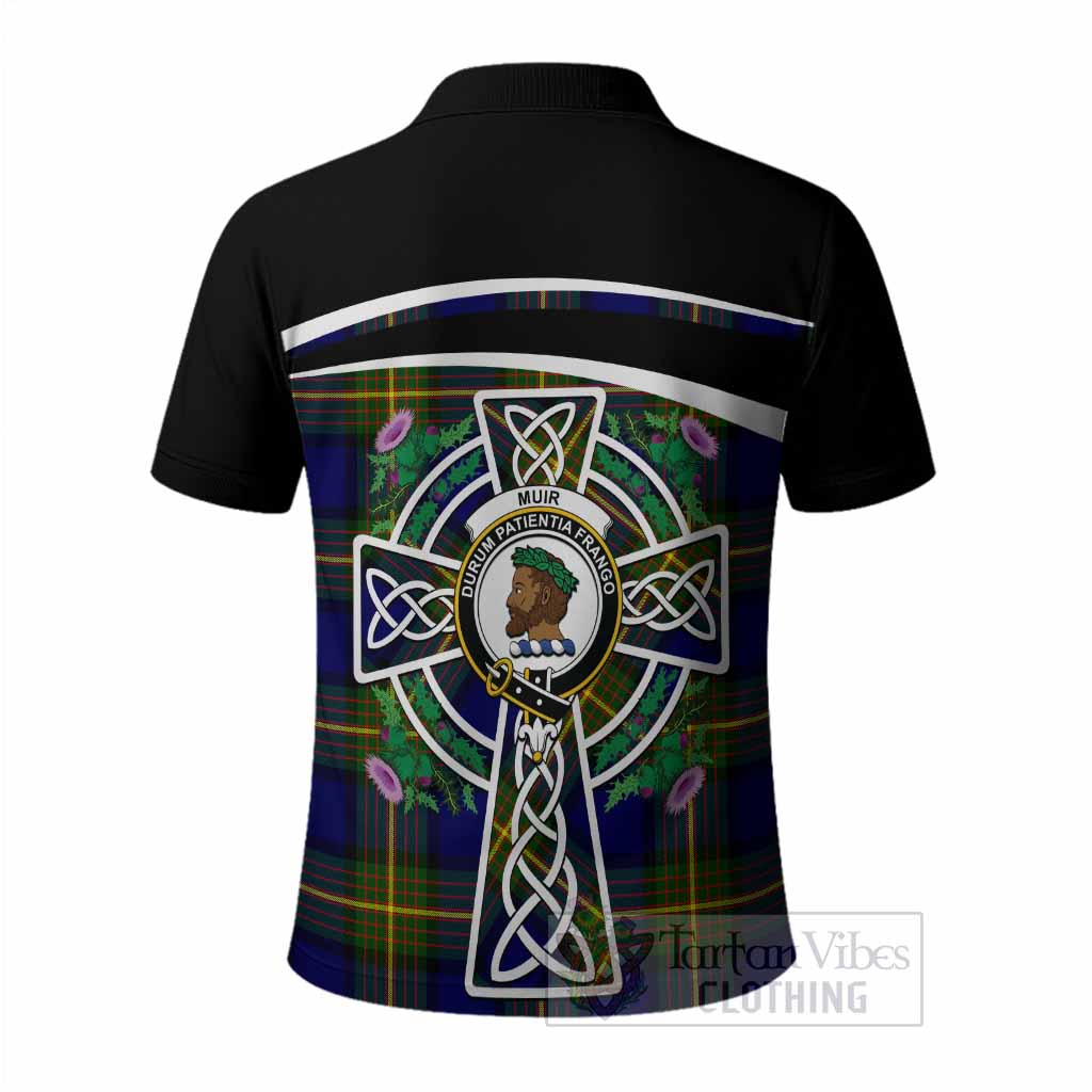 Muir Tartan Crest Polo Shirt Scottish Thistle Celtic Cross Alba Gu Brath