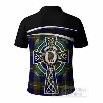 Muir Tartan Crest Polo Shirt Scottish Thistle Celtic Cross Alba Gu Brath