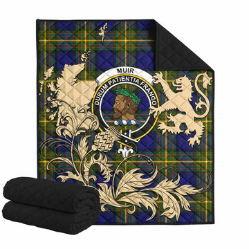 Muir Tartan Crest Premium Quilt with Scottish Iconic Symbols 