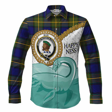 Muir Tartan Crest Scottish Loch Ness Monster Long Sleeve Button Shirts Happy Ness Scotland Celtic Knot