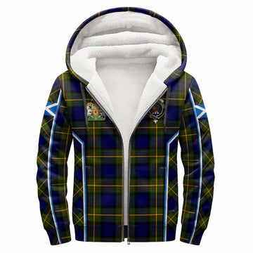 Muir Tartan Crest Sherpa Hoodie Scotland Coat of Arm Flag Style