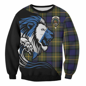 Muir Tartan Crest Sweatshirt Scottish Golden Lions Wave Flow
