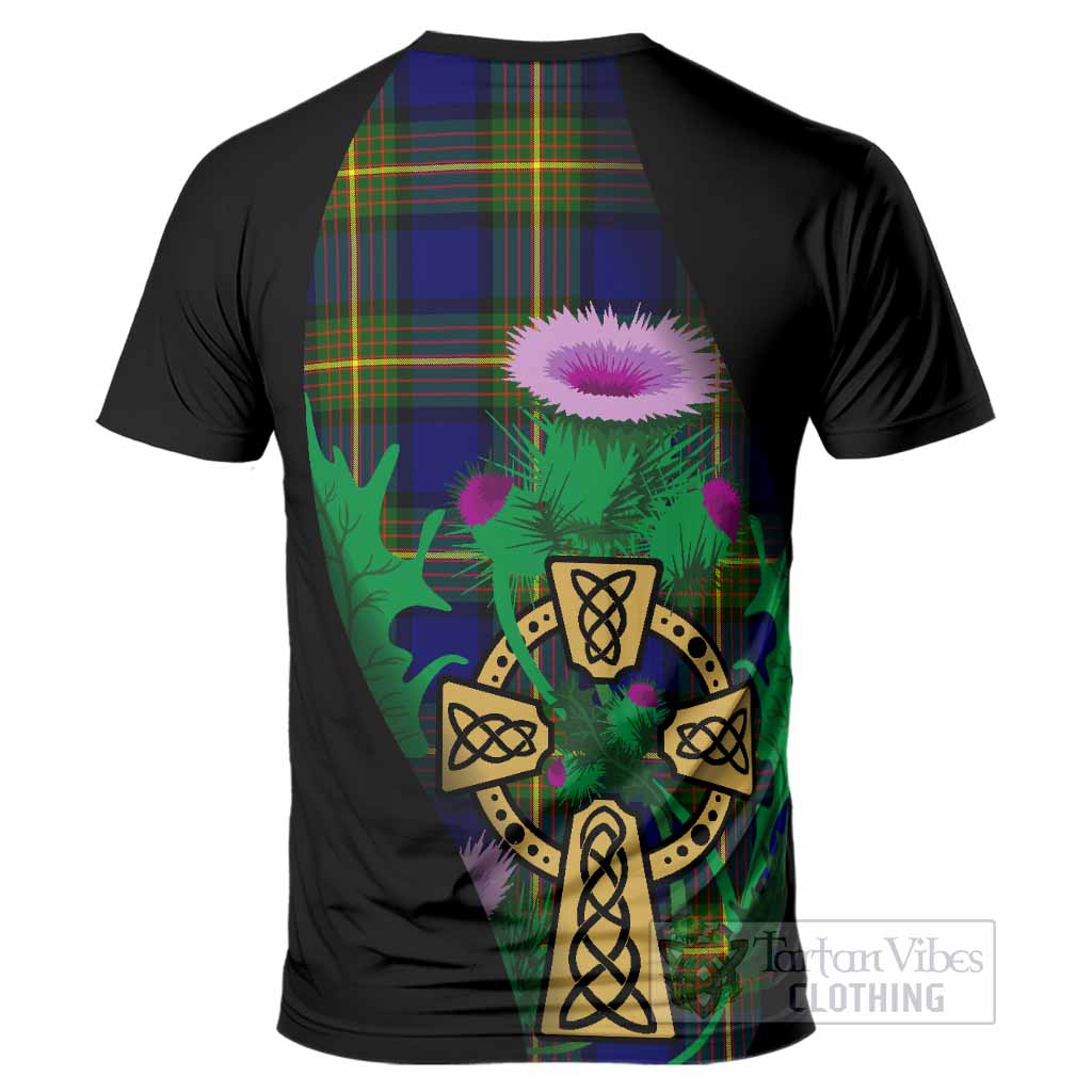 Muir Tartan Crest T-Shirt Celtic Cross Thistle Flowers