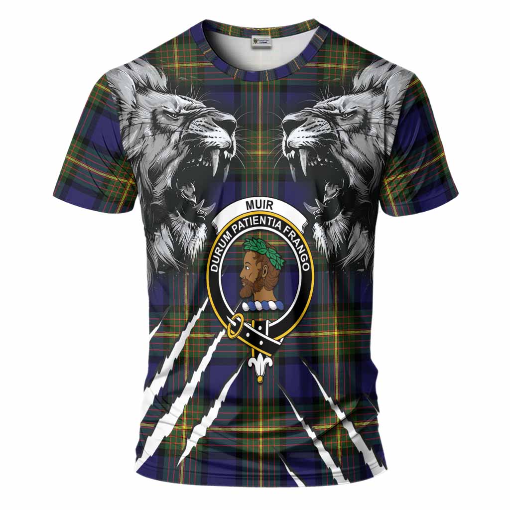 Muir Tartan Crest T-Shirt Ferocious Lion Style