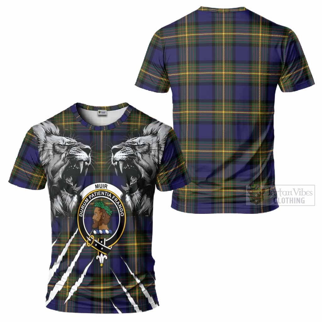 Muir Tartan Crest T-Shirt Ferocious Lion Style