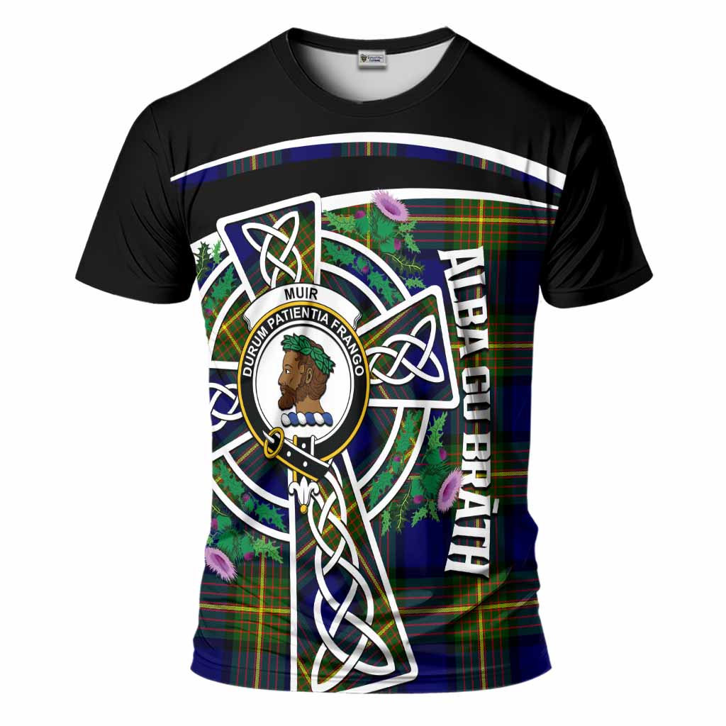 Muir Tartan Crest T-Shirt Scottish Thistle Celtic Cross Alba Gu Brath