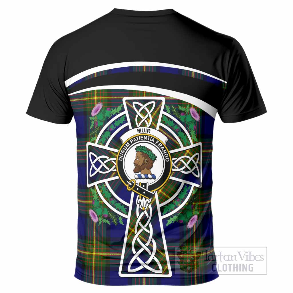 Muir Tartan Crest T-Shirt Scottish Thistle Celtic Cross Alba Gu Brath