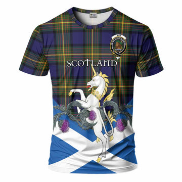 Muir Tartan Crest T-Shirt Scottish Unicorn With Thistle
