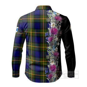 Muir Tartan Crest Thistle Floral Long Sleeve Button Shirts