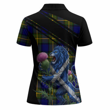 Muir Tartan Crest Women Polo Shirt Scottish Lion Rampant Thistle