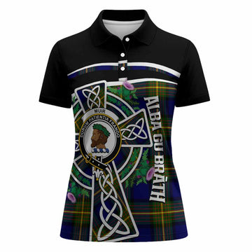 Muir Tartan Crest Women Polo Shirt Scottish Thistle Celtic Cross Alba Gu Brath