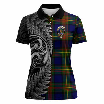 Muir Tartan Crest Women Polo Shirt With New Zealand Silver Fern Maori Koru
